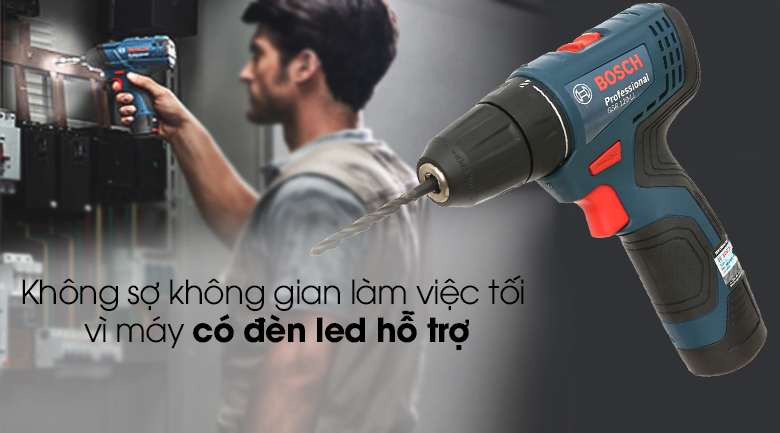 BOSCH GSR 120-LI GEN II có đèn LED giúp tăng độ chính xác của công việc.