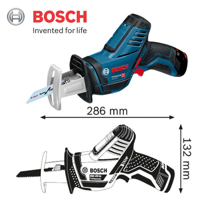 kich thuoc may cua kiem dung pin bosch GSA 12V LI