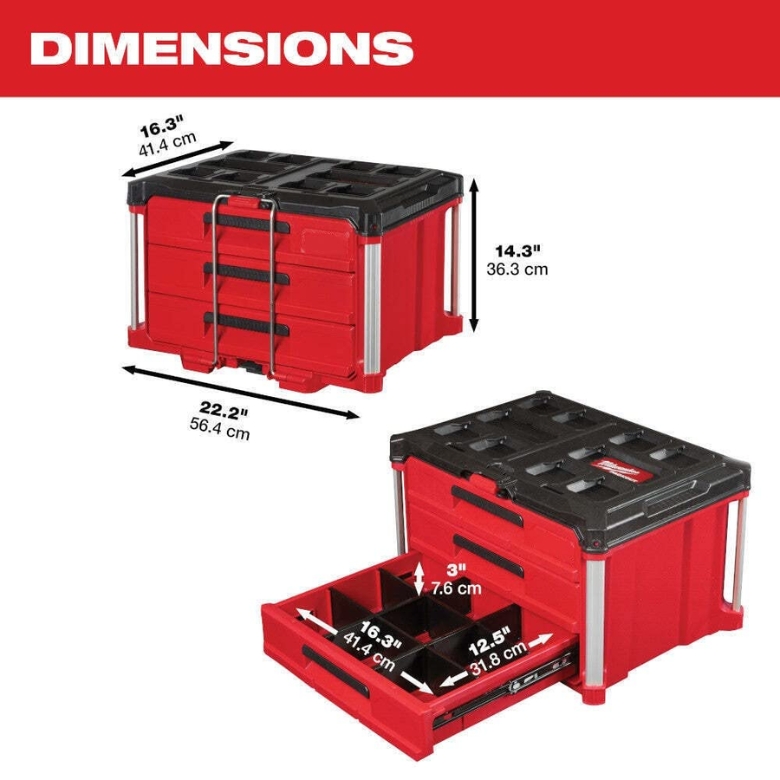 Ba ngăn kéo ray bi kim loại của hộp PACKOUT Milwaukee 48-22-8443