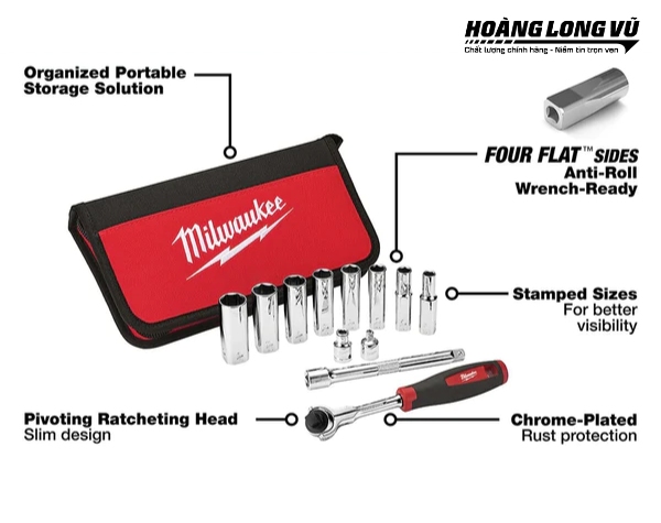 Bộ socket 12 chi tiết Milwaukee 48-22-9001