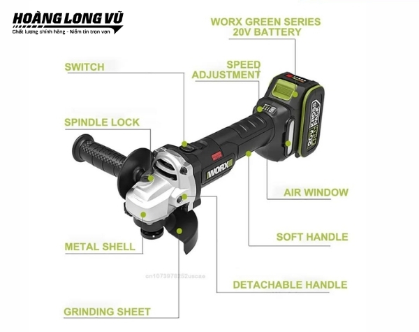 Máy mài góc dùng pin 20V Worx WU806
