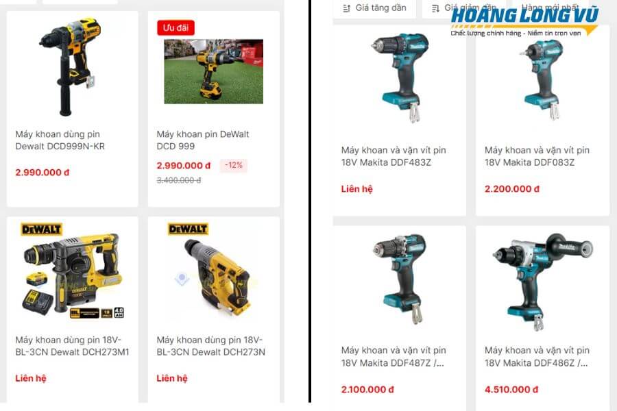So sánh giá máy khoan Makita và Dewalt