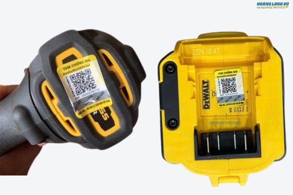 Kiểm tra tem chống hàng giả và mã QR trên máy DeWalt