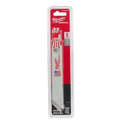 Bộ 5 lưỡi cưa kiếm 150mm (14 răng/inch) Milwaukee 48-47-5182