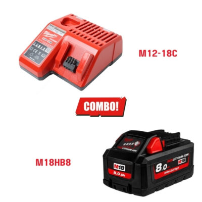 Combo Pin M18HB8 + Sạc M12-18C Milwaukee Chính Hãng | Pin Dung Lượng Cao