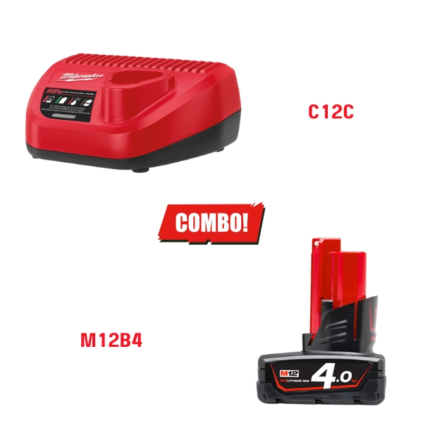 Combo Pin M12B4 + Sạc C12C Milwaukee Chính Hãng | Gọn Nhẹ