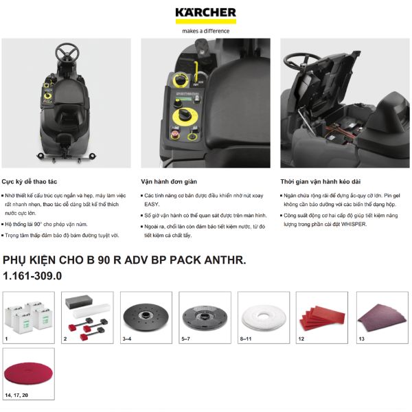 Máy chà sàn liên hợp B 90 R Adv Bp Pack anthr