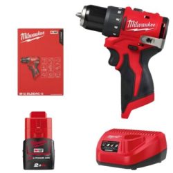 Combo Máy khoan pin vặn vít Milwaukee M12 BLDDRC-0 + Pin M12B2 + Sạc C12C
