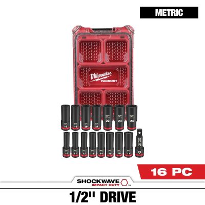 Bộ đầu khẩu dài 1/2 inch SHOCKWAVE PACKOUT 16 món 49-66-6803 Milwaukee