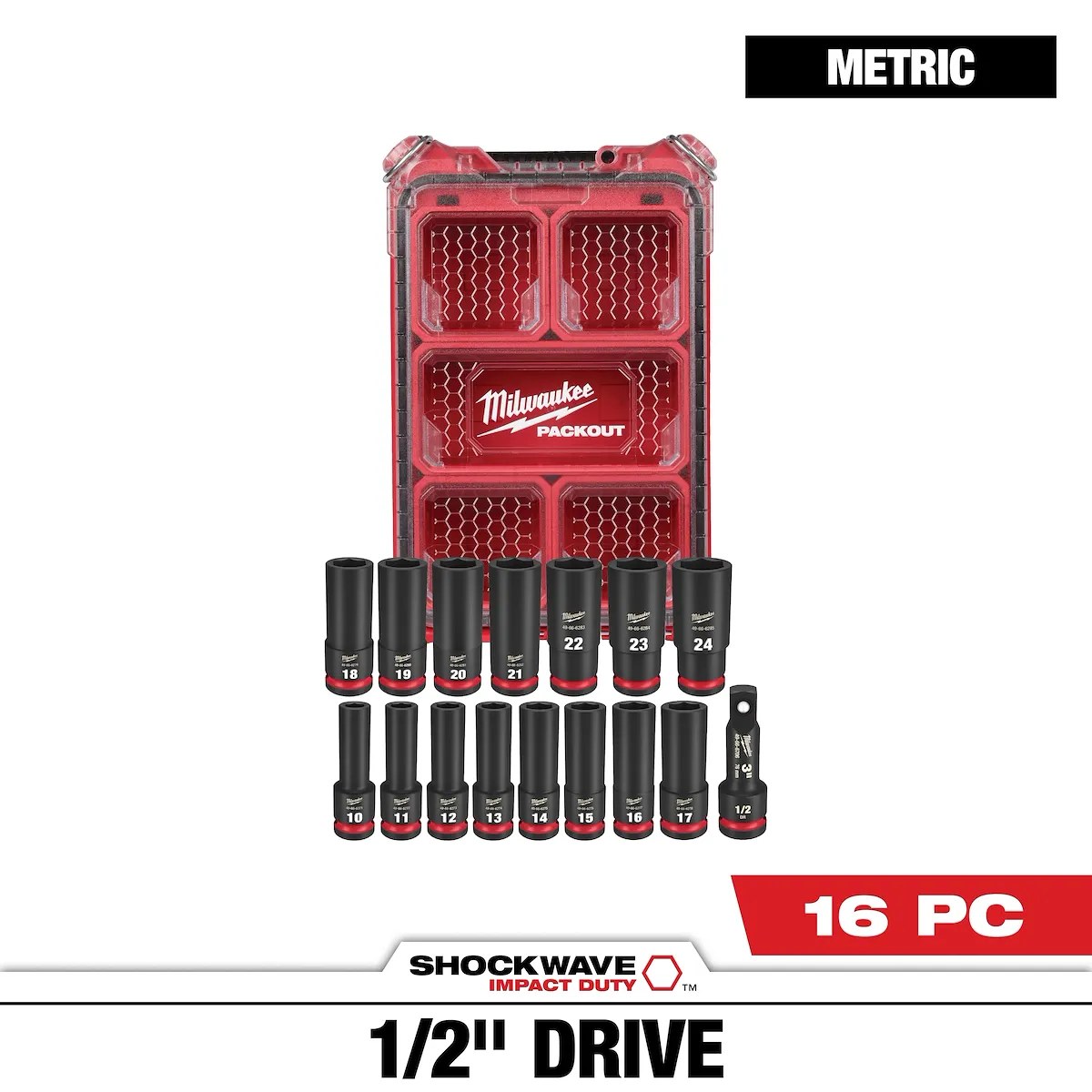 Bộ đầu khẩu dài 1/2 inch SHOCKWAVE PACKOUT 16 món 49-66-6803 Milwaukee