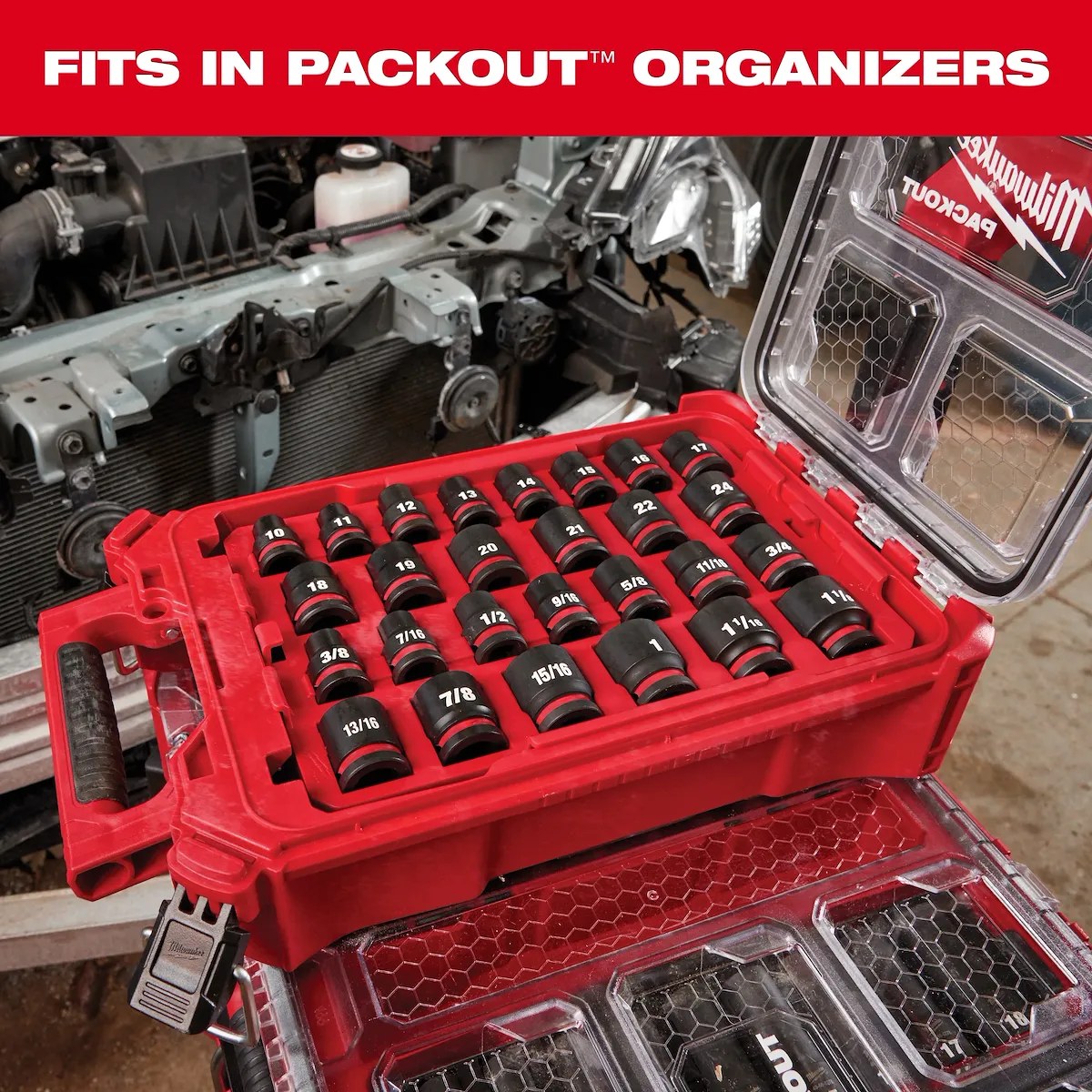 Bộ đầu khẩu dài 1/2 inch SHOCKWAVE PACKOUT 16 món 49-66-6803 Milwaukee