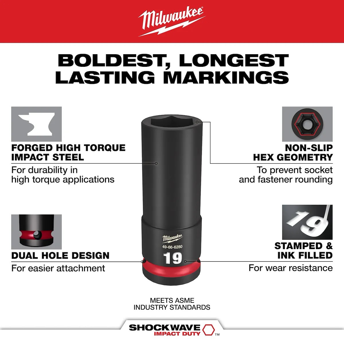 Bộ đầu khẩu dài 1/2 inch SHOCKWAVE PACKOUT 16 món 49-66-6803 Milwaukee