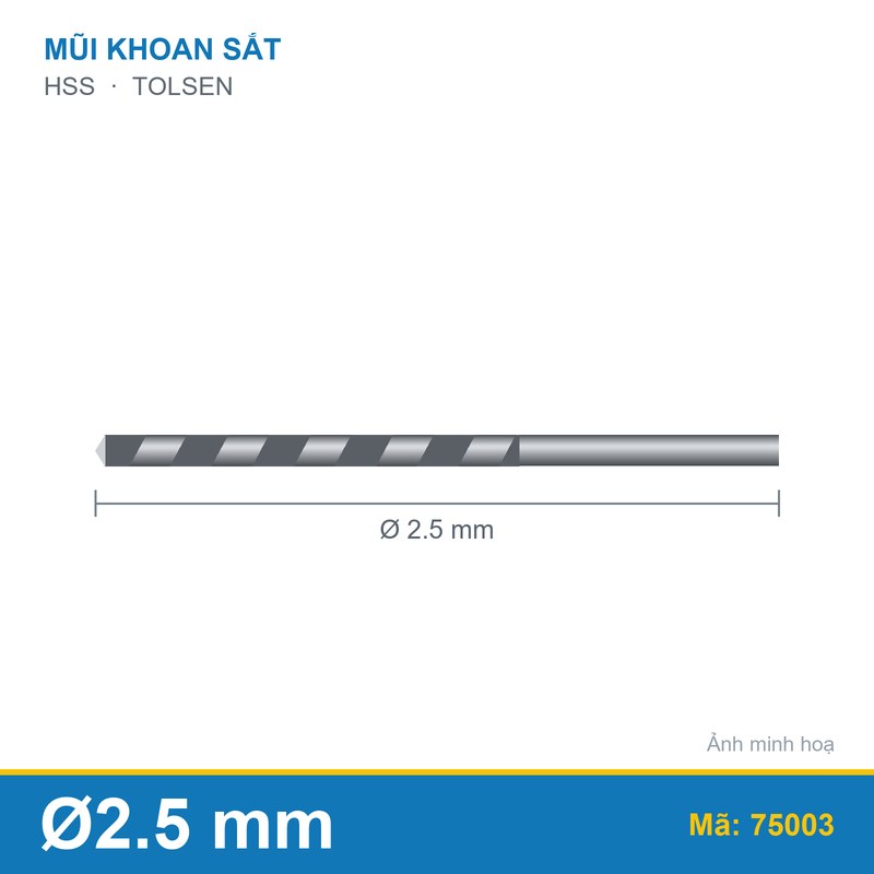 Mũi khoan sắt HSS 75003 (2.5mm) TOLSEN