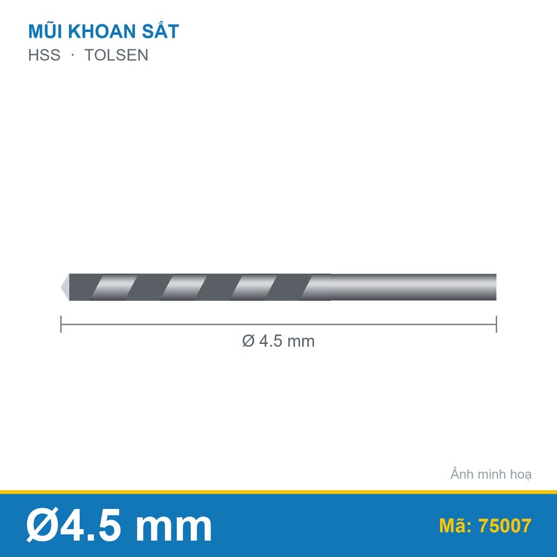 Mũi khoan sắt HSS 75007 (4.5mm) TOLSEN