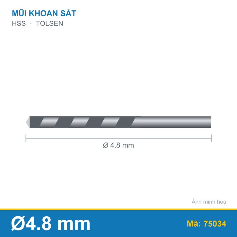 Mũi khoan sắt HSS 75034 (4.8mm) TOLSEN