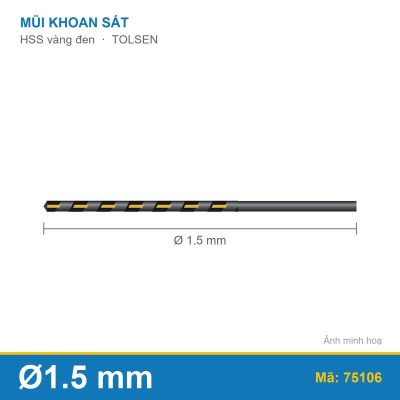 Mũi khoan sắt HSS vàng đen 75106 (1.5mm) TOLSEN