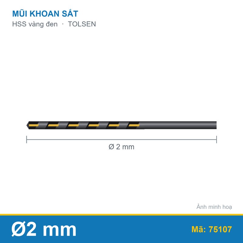 Mũi khoan sắt HSS vàng đen 75107 (2.0mm) TOLSEN