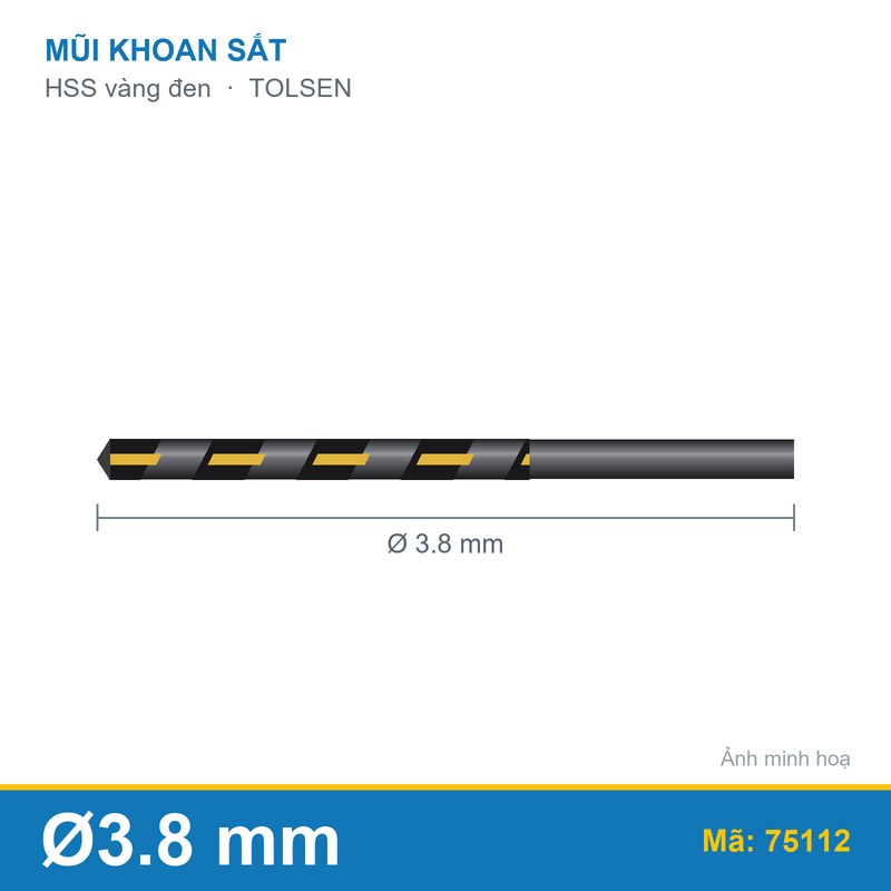 Mũi khoan sắt HSS vàng đen 75112 (3.8mm) TOLSEN