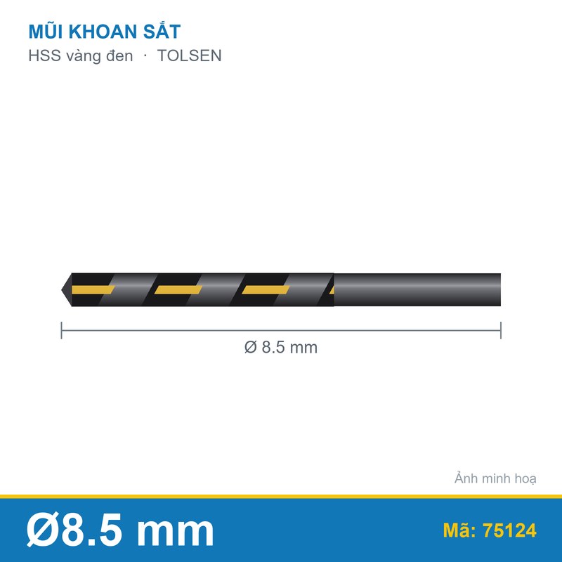 Mũi khoan sắt HSS vàng đen 75124 (8.5mm) TOLSEN