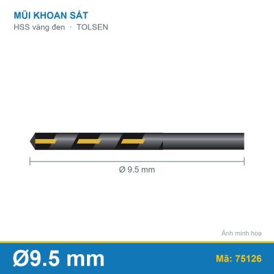 Mũi khoan sắt HSS vàng đen (9.5mm) 75126 TOLSEN