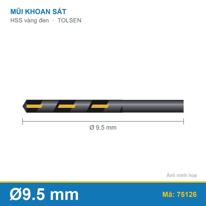 Mũi khoan sắt HSS vàng đen (9.5mm) 75126 TOLSEN
