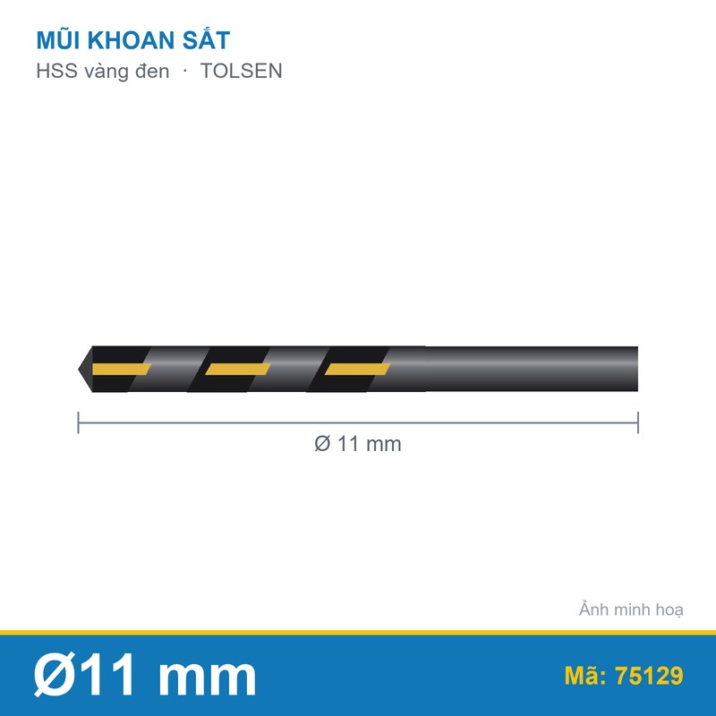 Mũi khoan sắt HSS vàng đen 75129 (11mm) TOLSEN