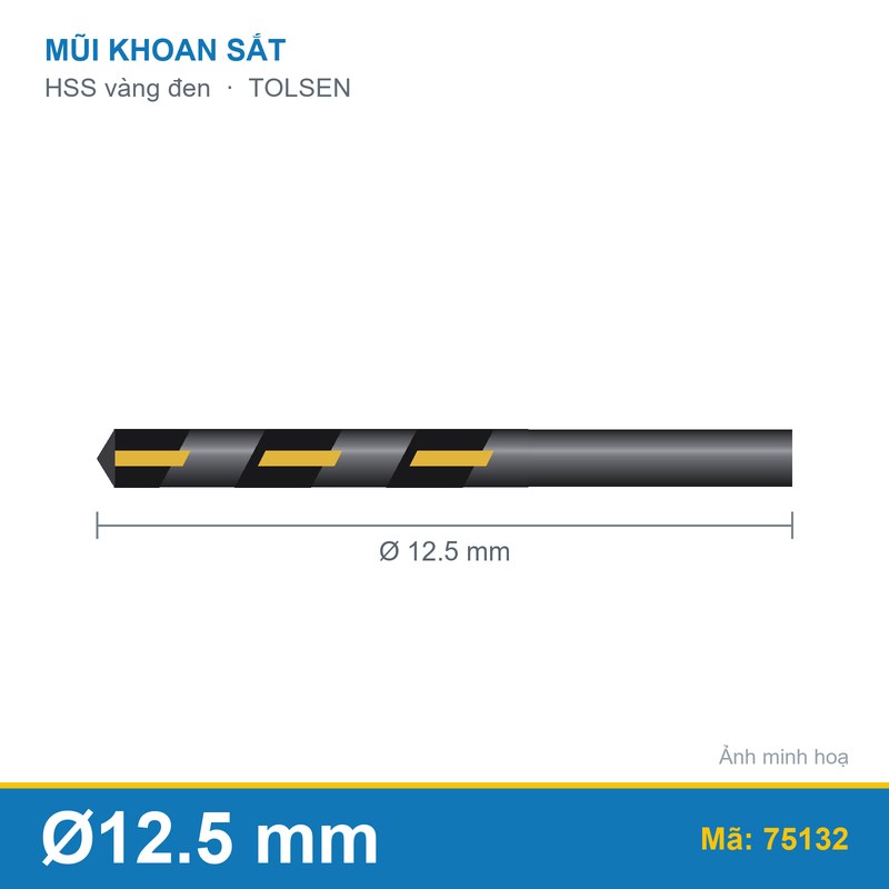 Mũi khoan sắt HSS vàng đen 75132 (12.5mm) TOLSEN