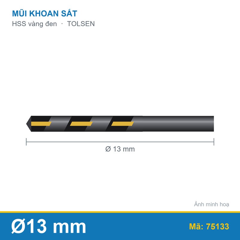 Mũi khoan sắt HSS vàng đen 75133 (13mm) TOLSEN