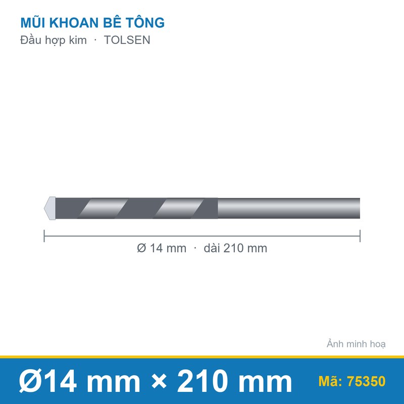 Mũi khoan bê tông (14x210mm) 75350 TOLSEN