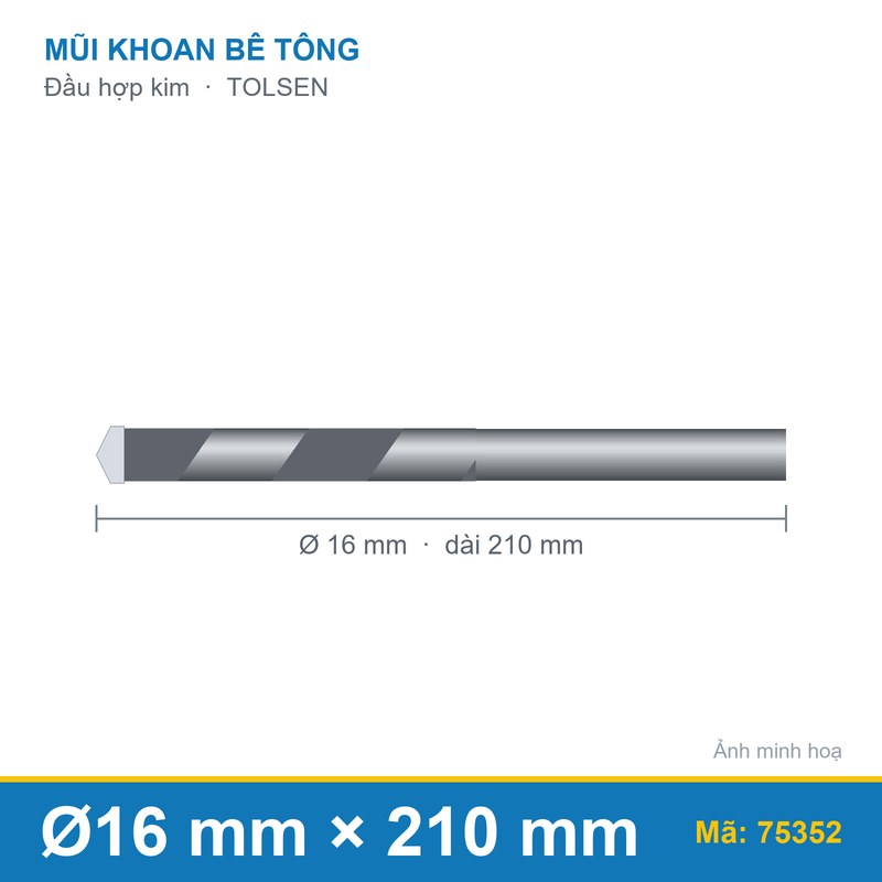 Mũi khoan bê tông 75352 (16x210mm) TOLSEN