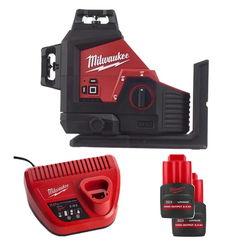 Máy cân mực M12 3PL-0 Milwaukee M12 3PL + 2 Pin M12 HB2.5 ASIA + Sạc C12C