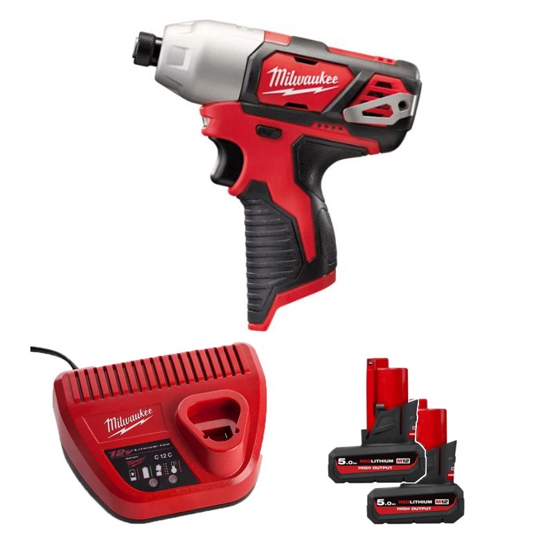 Máy vặn vít có chổi than cầm tay Milwaukee M12 BID-0 + 2 Pin M12 HB5 ASIA + Sạc C12C