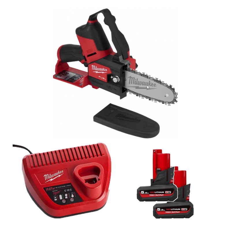 Máy cưa xích Milwaukee M12 FHS-0X + 2 Pin M12 HB5 ASIA + Sạc C12C