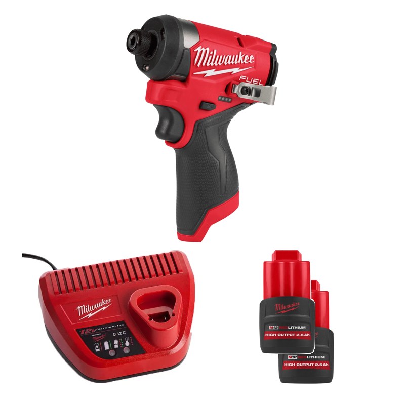 Máy vặn vít Milwaukee M12 FID2-0X + 2 Pin M12 HB2.5 ASIA + Sạc C12C