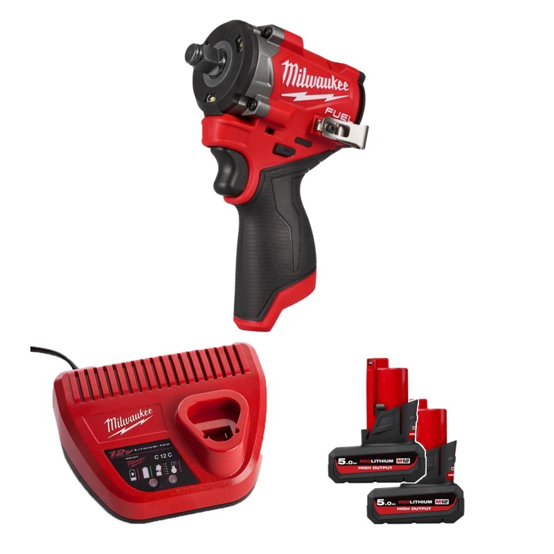 Máy siết bu lông Milwaukee M12 FIW2F12-0X0 + 2 Pin M12 HB5 ASIA + Sạc C12C