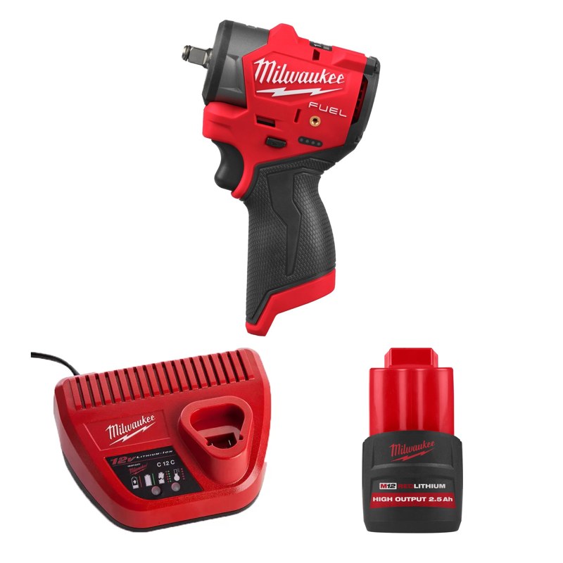 Máy siết bu lông Milwaukee M12 FSCIWF38-0 ASIA + Pin M12 HB2.5 ASIA + Sạc C12C