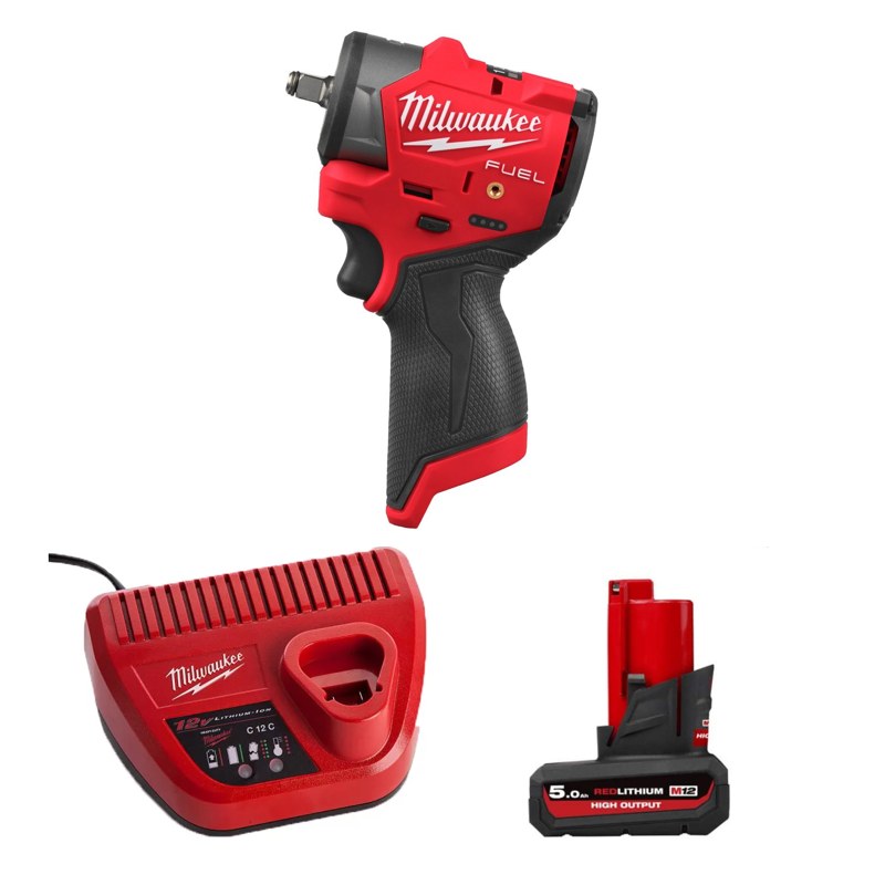 Máy siết bu lông Milwaukee M12 FSCIWF38-0 ASIA + Pin M12 HB5 ASIA + Sạc C12C