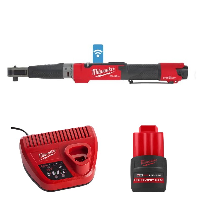 Cần siết lực điện tử Milwaukee M12 ONEFTR12 + Pin M12 HB2.5 ASIA + Sạc C12C