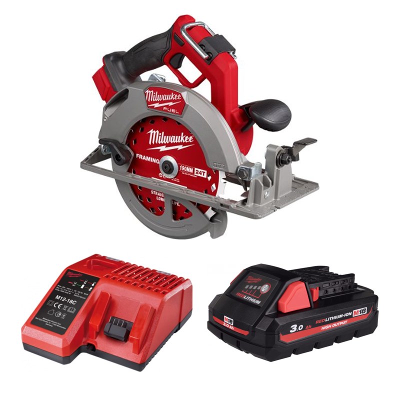 Máy cưa đĩa 190mm Milwaukee M18 FCS66GR3-0 + Pin M18 HB3 + Sạc M12-18C