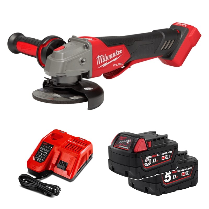 Máy mài góc Milwaukee M18 FSAGV125XPDB-0X0 + 2 Pin M18B5 + Sạc M12-18FC