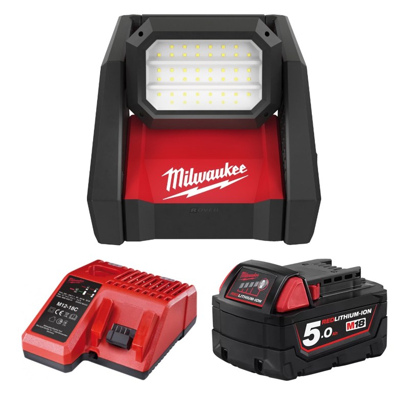 Đèn hắt sáng hiệu suất cao Milwaukee M18 HOAL-0 + Pin M18B5 + Sạc M12-18C