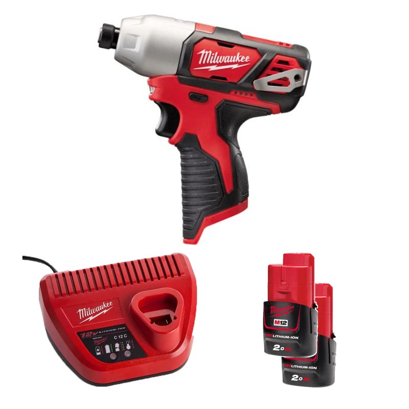 Máy vặn vít có chổi than cầm tay Milwaukee M12 BID-0 + 2 Pin M12B2 + Sạc C12C