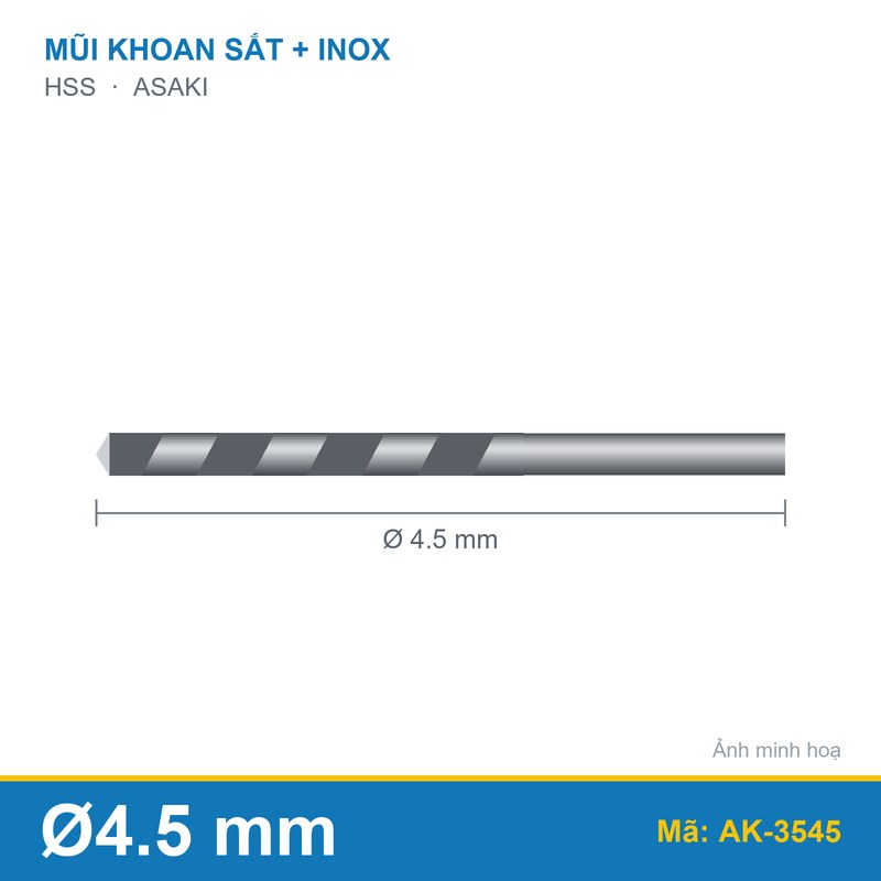 Mũi khoan sắt + inox AK-3545 (4.5mm) ASAKI