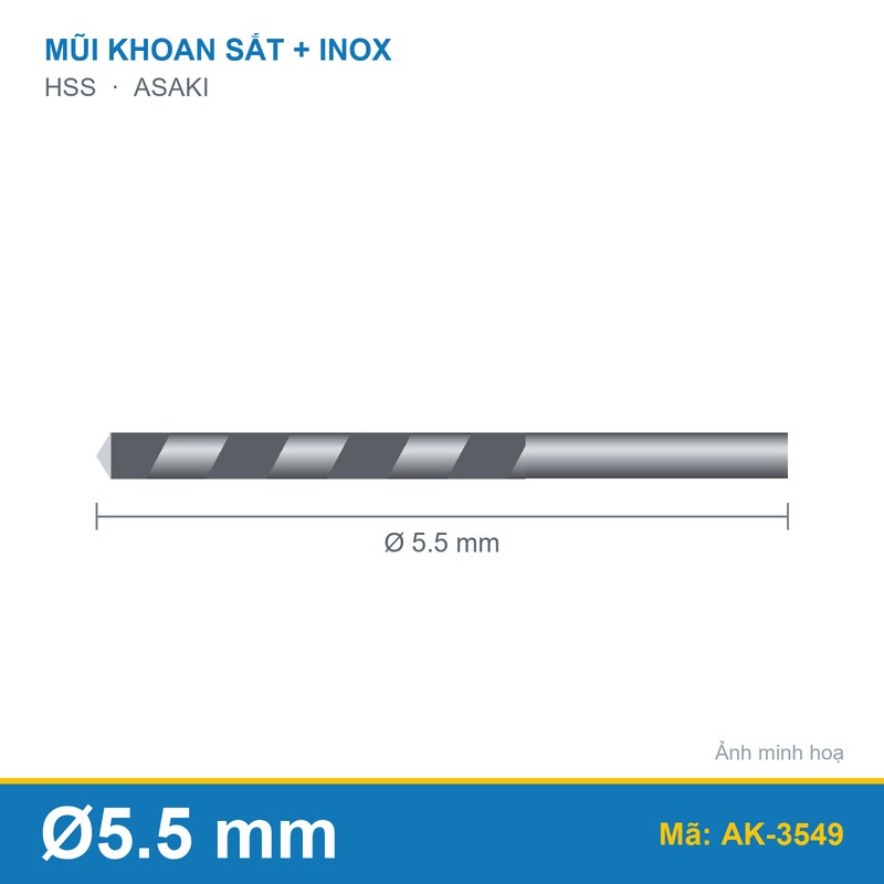 Mũi khoan sắt + inox AK-3549 (5.5mm) ASAKI