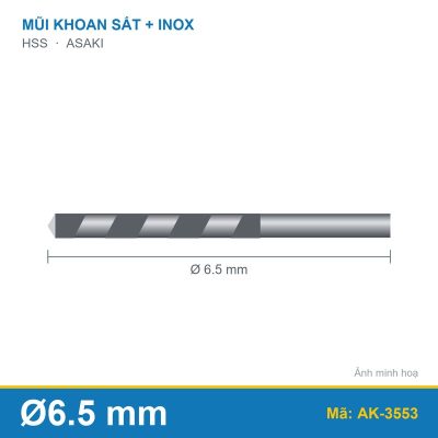 Mũi khoan sắt + inox AK-3553 (6.5mm) ASAKI