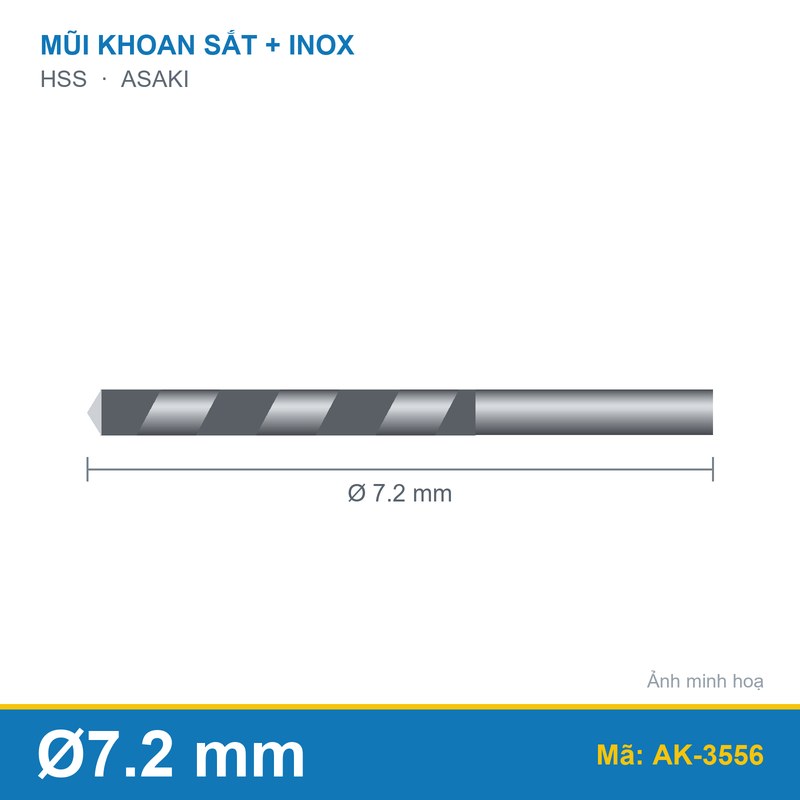 Mũi khoan sắt + inox AK-3556 (7.2mm) ASAKI