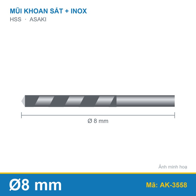 Mũi khoan sắt + inox AK-3558 (8.0mm) ASAKI
