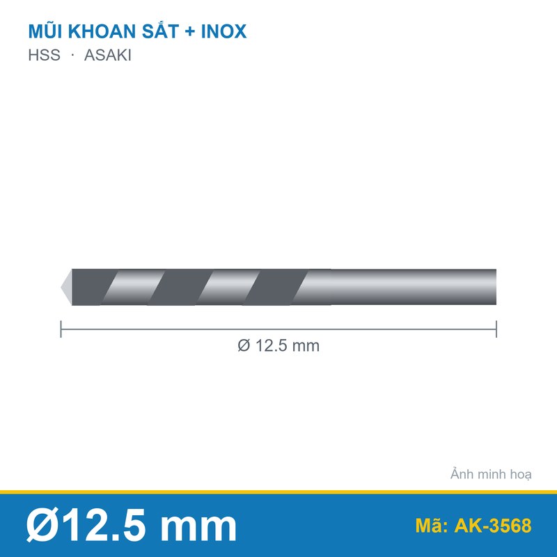 Mũi khoan sắt + inox AK-3568 (12.5mm) ASAKI
