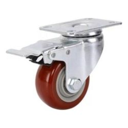 Bánh xe PU lõi nhựa đỏ mận xoay khóa Ø75 x 32 K.C (càng thép)