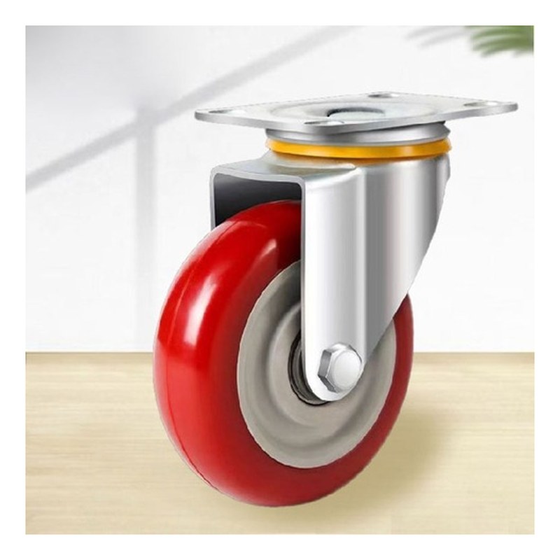 Bánh xe PU lõi nhựa đỏ mận xoay Ø75 x 32 (càng thép)